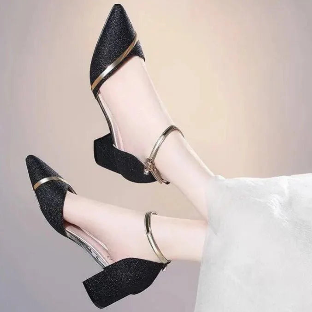 Cilly - Damen Elegante Hochzeitsgast Blockabsatz Sandale Schwarz