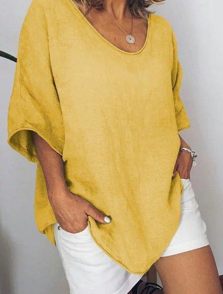 Clara- Bluse mit V-Ausschnitt und kurzen Ärmeln Gelb