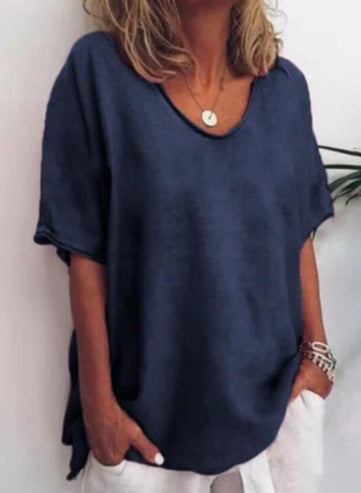 Clara- Bluse mit V-Ausschnitt und kurzen Ärmeln Marineblau