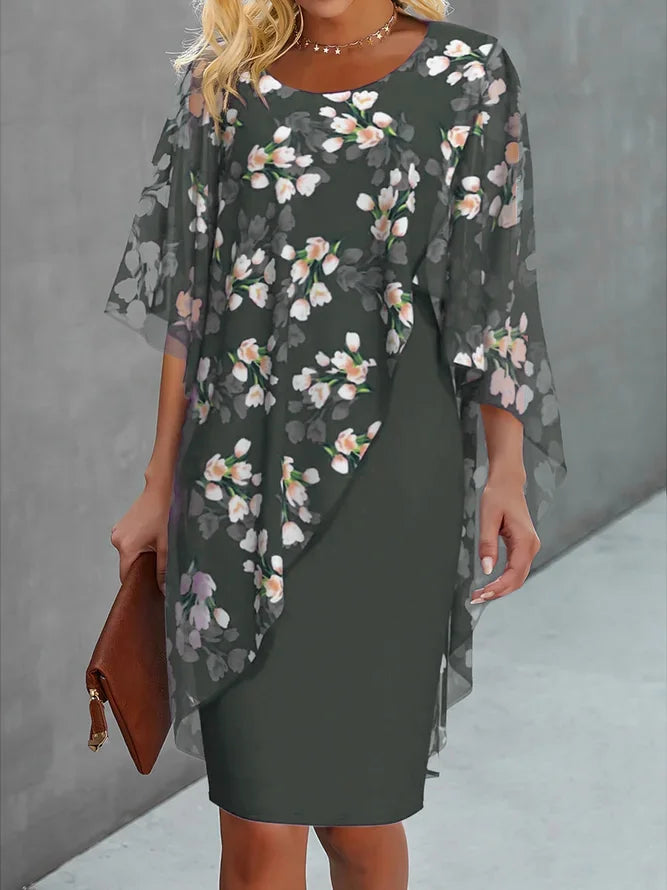 Dörthe - Sommerkleid Mit Blumenmuster Und Überwurf Für Damen Armeegrun