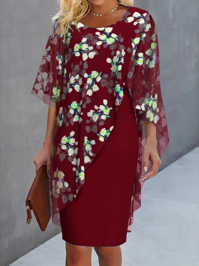 Dörthe - Sommerkleid Mit Blumenmuster Und Überwurf Für Damen Weinrot