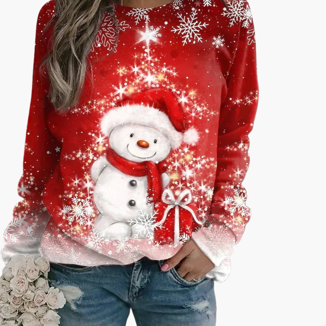 Margot - Damen Weihnachtspullover Rentier Schneemann Print