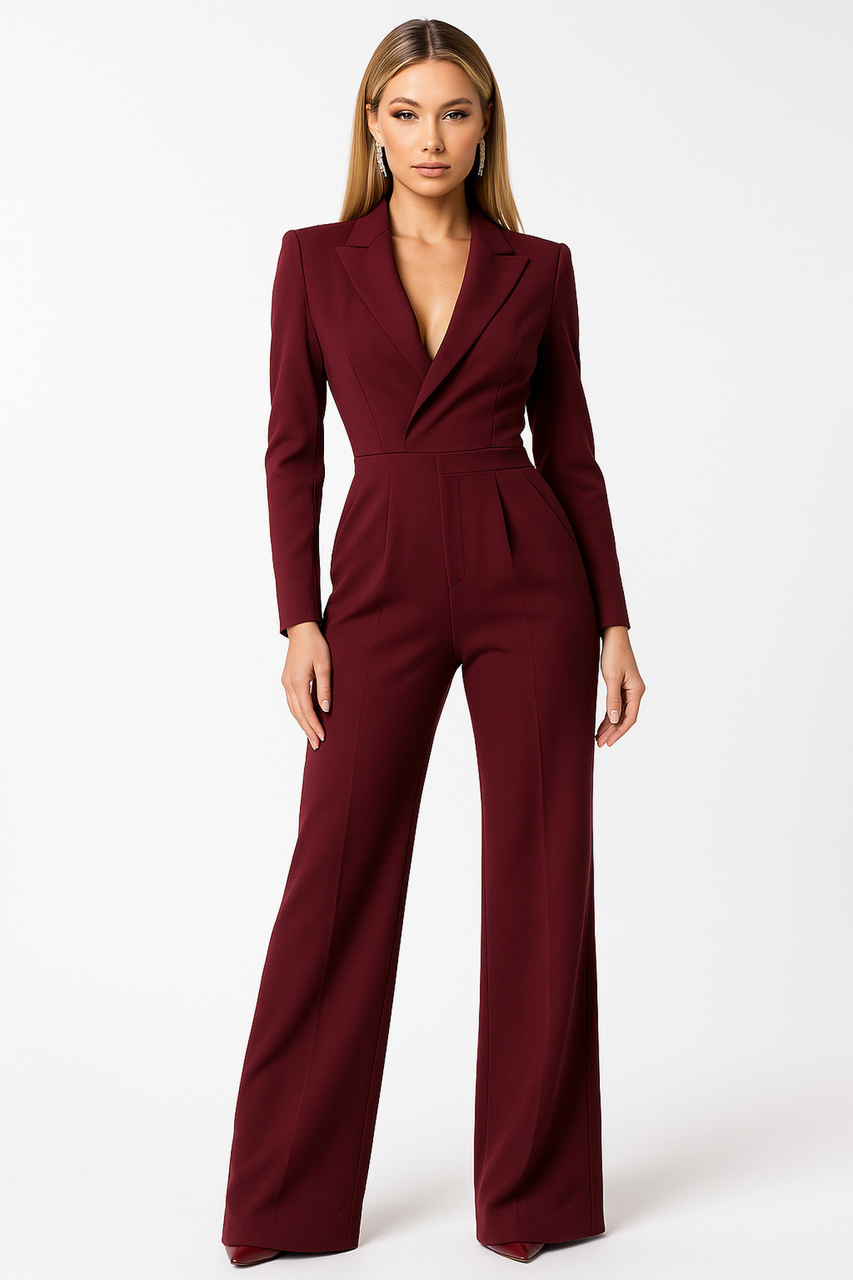 Emma - Damen Jumpsuit V-Ausschnitt Weites Bein Elegant
