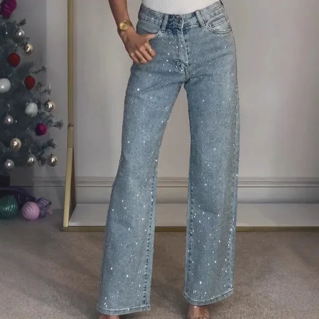 Minna - Damen Mom Jeans Denim Glänzende Details Lässig