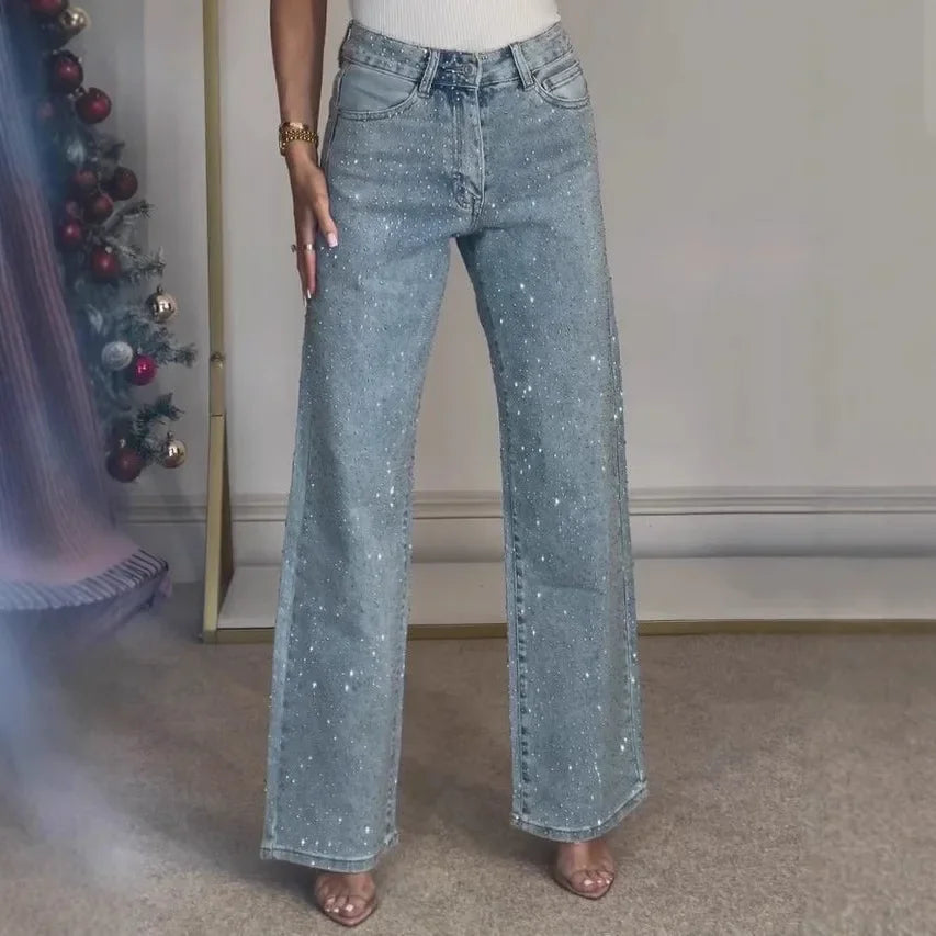 Minna - Damen Mom Jeans Denim Glänzende Details Lässig