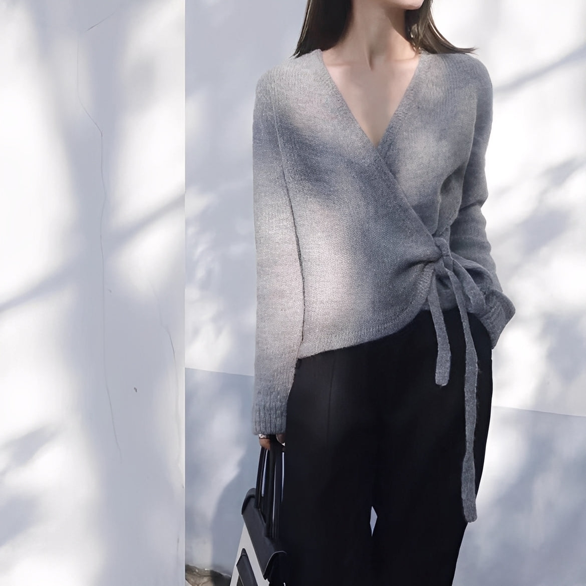 Daniela - Modischer einseitig geschnittener Damenpullover Grau
