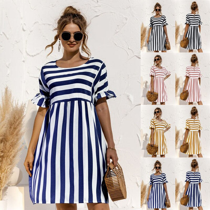 Daria - Sommerkleid Mit Rundhalsausschnitt Und Streifen Für Damen