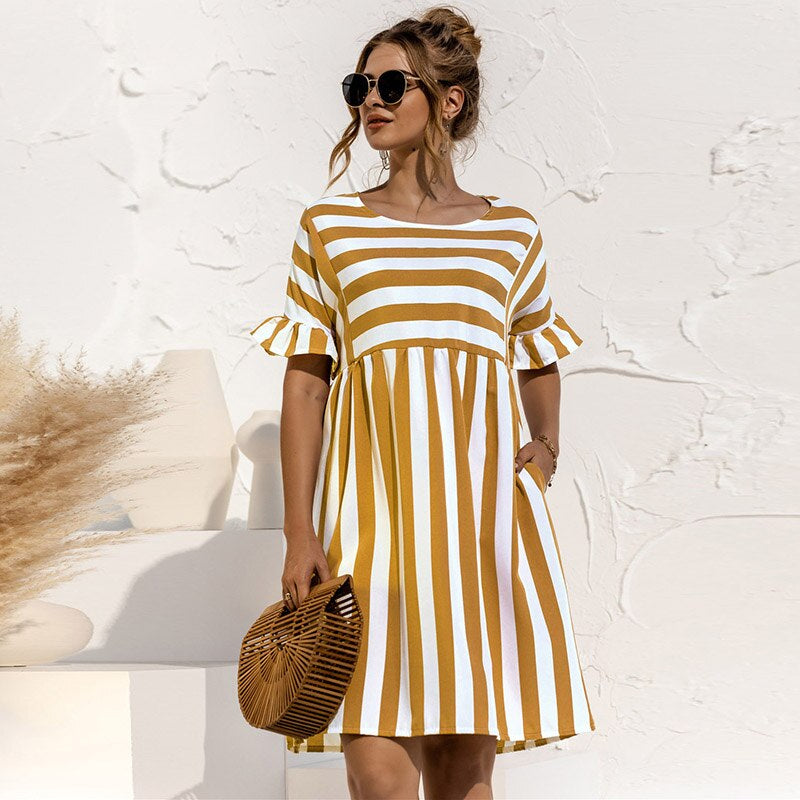 Daria - Sommerkleid Mit Rundhalsausschnitt Und Streifen Für Damen Orange