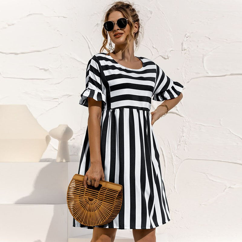 Daria - Sommerkleid Mit Rundhalsausschnitt Und Streifen Für Damen Schwarz