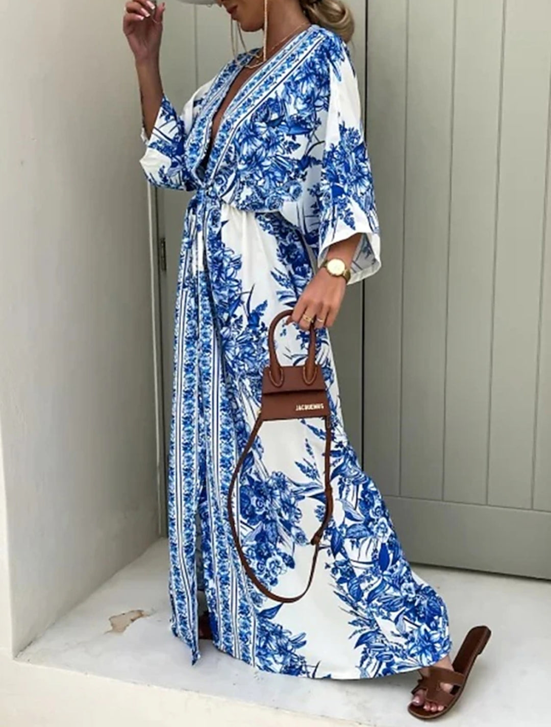 Delia - V-Ausschnitt Spitzenkleid Blau