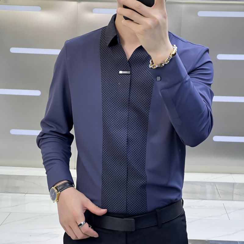 Delmar – Patchwork Herrenhemd im Business Casual Look Blau