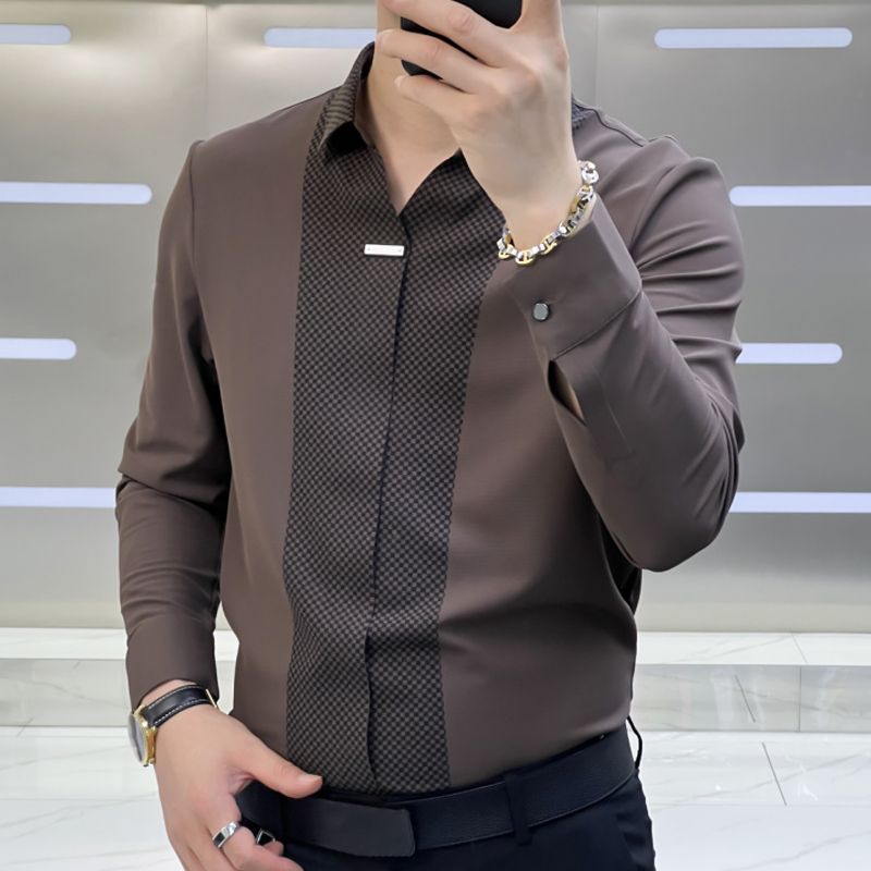 Delmar – Patchwork Herrenhemd im Business Casual Look Khaki