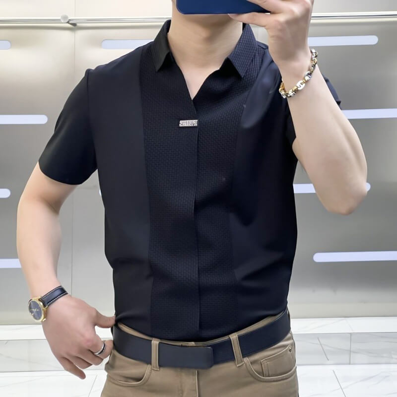 Delmar – Patchwork Herrenhemd im Business Casual Look Schwarz