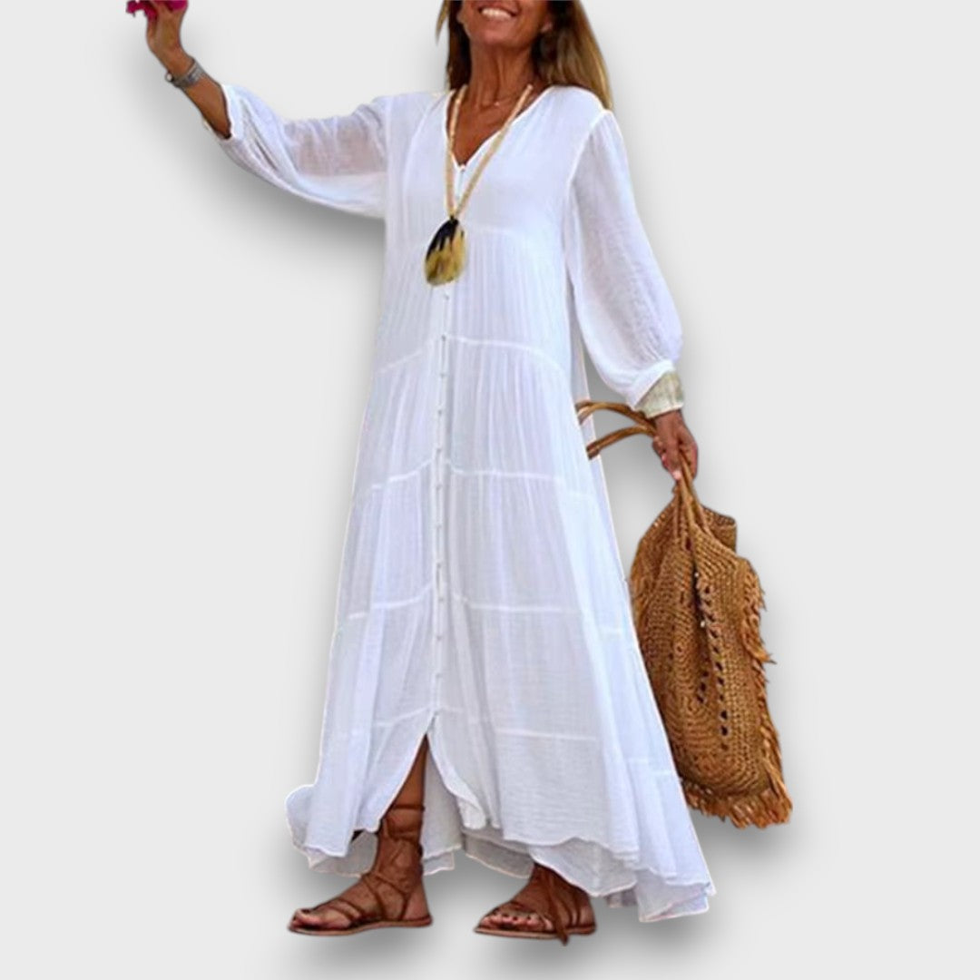 Disa – Boho Kleid in fließender Silhouette WeiB