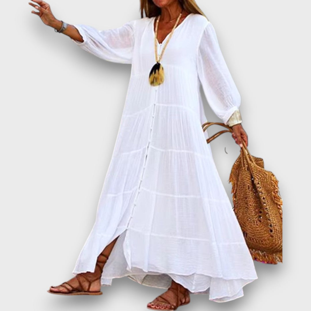 Disa – Boho Kleid in fließender Silhouette WeiB