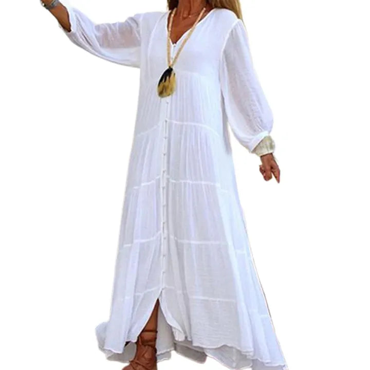 Disa – Boho Kleid in fließender Silhouette WeiB 3