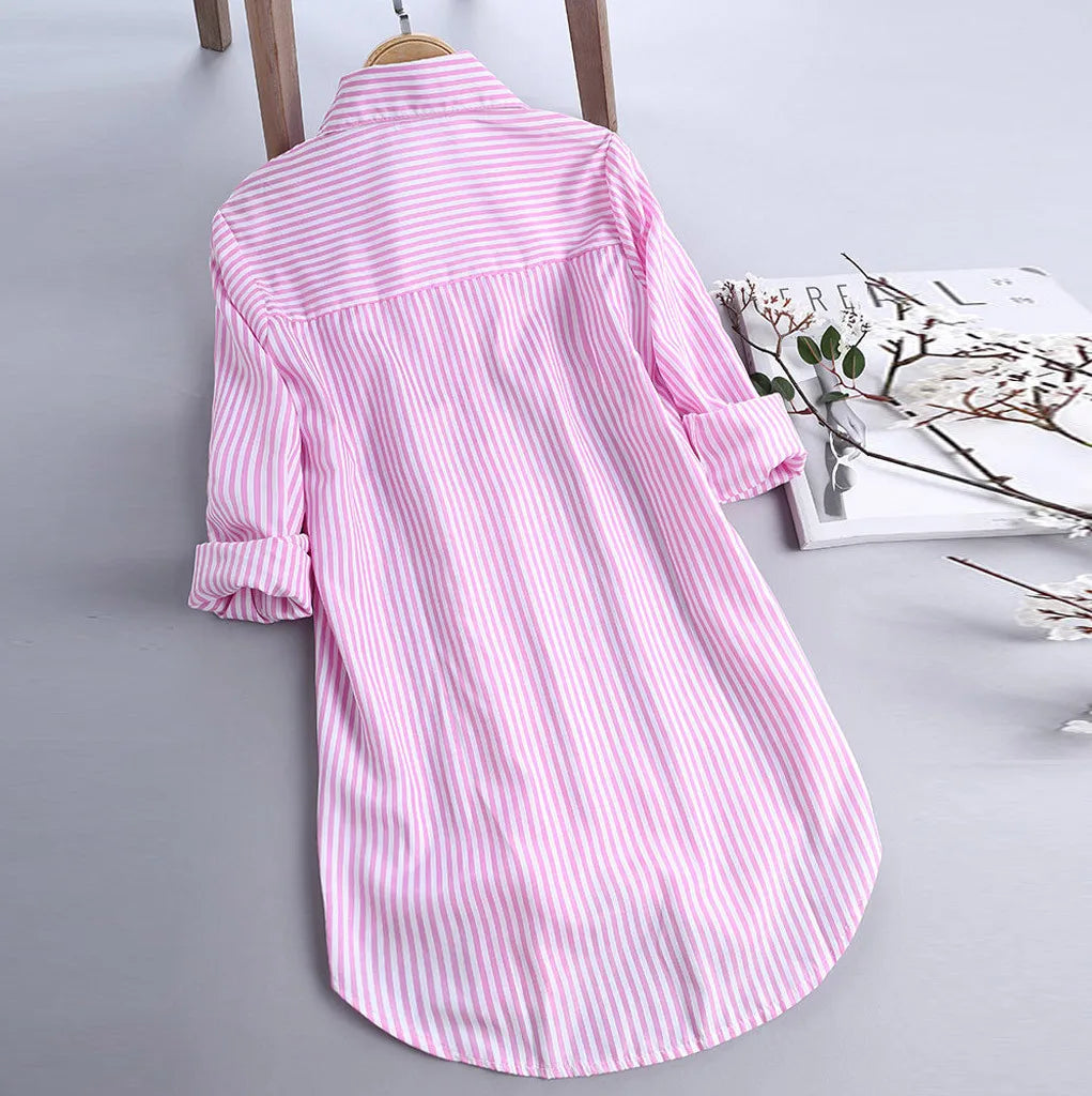 Dobrila- Baumwollhemden mit Streifen und langen Ärmeln Rosa 1