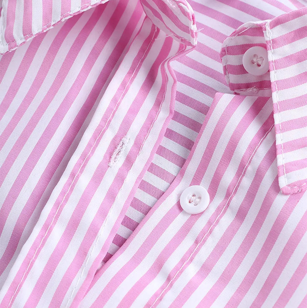 Dobrila- Baumwollhemden mit Streifen und langen Ärmeln Rosa 2