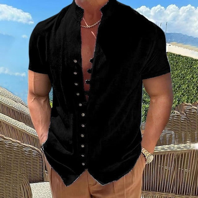 Dominikus – Herren Shirt mit besonderer Knopfleiste Schwarz