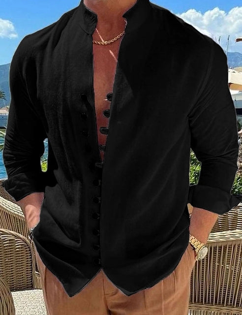 Dominikus – Herren Shirt mit besonderer Knopfleiste Schwarz 2