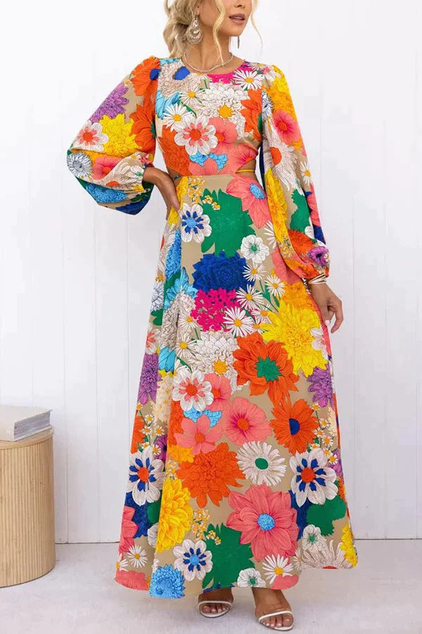 Dora - Luftiges Blüten Boho Maxi Kleid Floral
