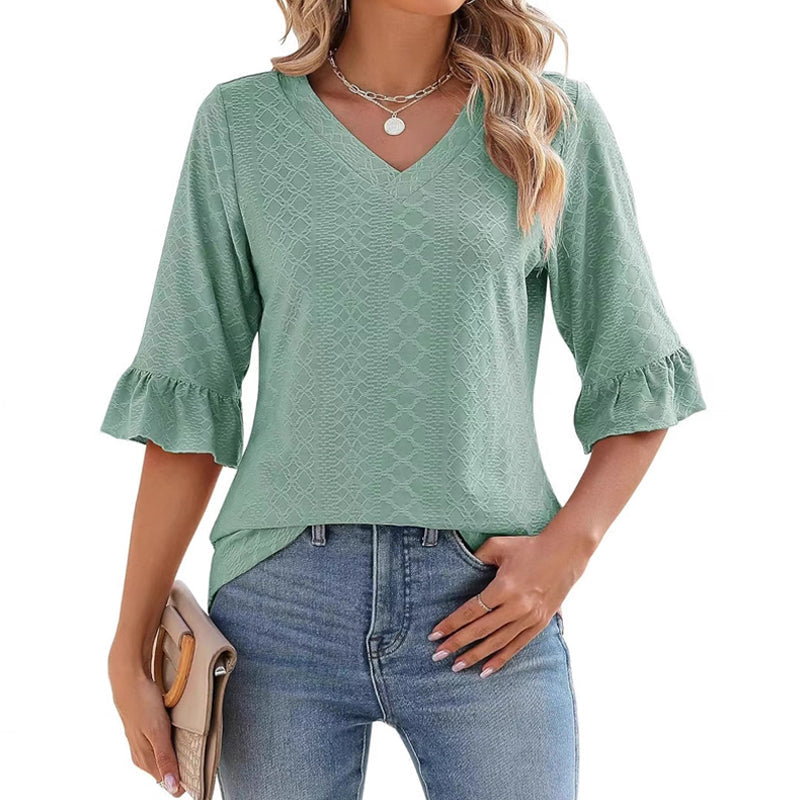 Dorothea – Elegantes Rüschen-Top mit V-Ausschnitt Grün