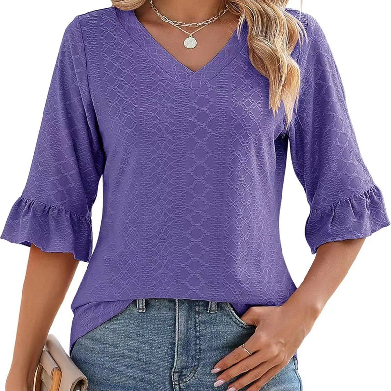 Dorothea – Elegantes Rüschen-Top mit V-Ausschnitt Lila