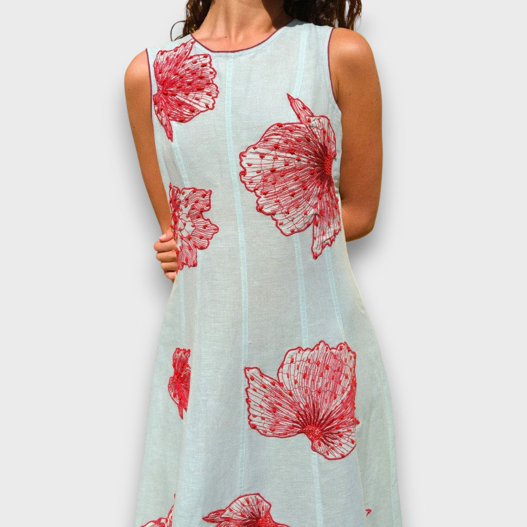 Elena – Besticktes Maxi-Kleid mit Boho-Flair Himmelblau 2
