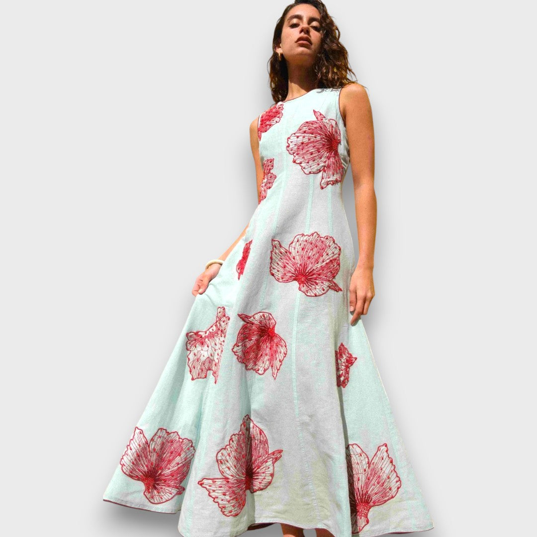 Elena – Besticktes Maxi-Kleid mit Boho-Flair Himmelblau 3