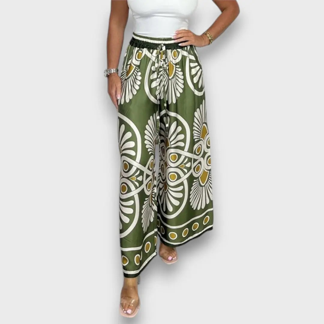 Elina – Fließende Hose mit Print Grün