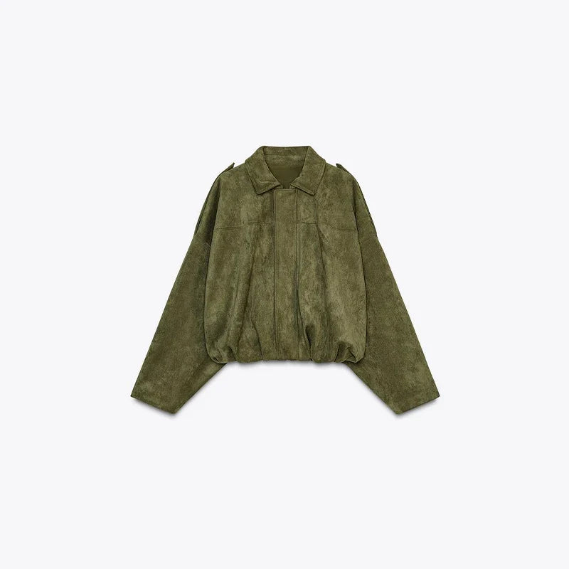 Elke - Wildlederjacke Damen Elegant Herbst Chic Grün auf Lager