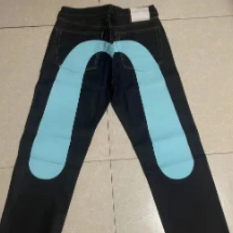 Elsbritt - Damen Baggy Jeans mit auffälligem Print und Streetwear-Design – Modische Freizeitjeans Blau M Wort