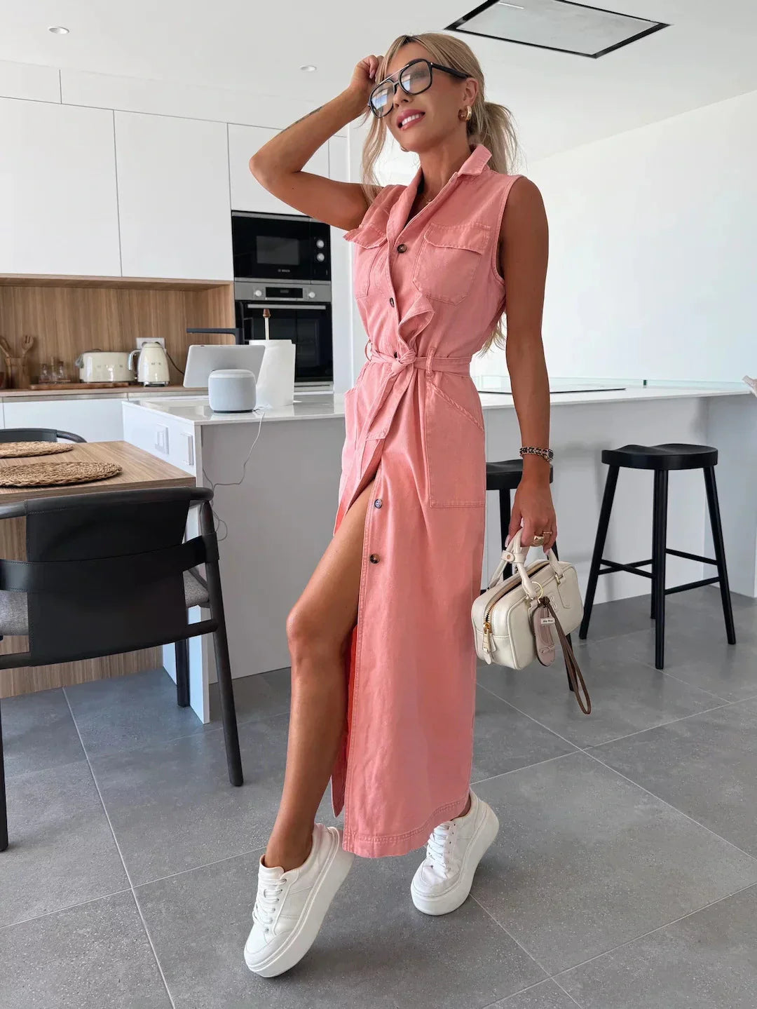 Emanuelle – Maxi Jeanskleid im modernen Denim-Look Hellblau Rosa 2