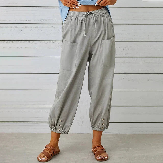 Emerenzia - Damen Weite Freizeithose Sommer Hellgrau