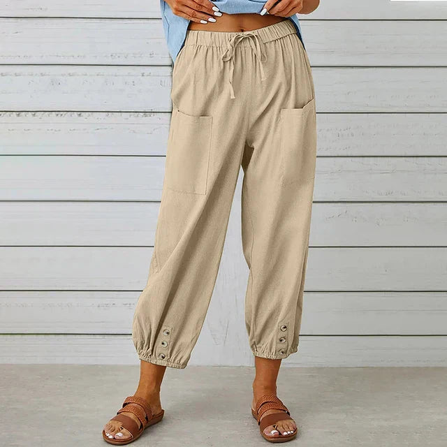 Emerenzia - Damen Weite Freizeithose Sommer Khaki
