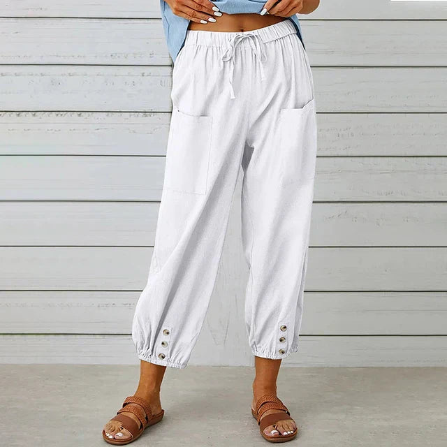 Emerenzia - Damen Weite Freizeithose Sommer Weiß