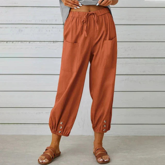 Emerenzia - Damen Weite Freizeithose Sommer Ziegelrot