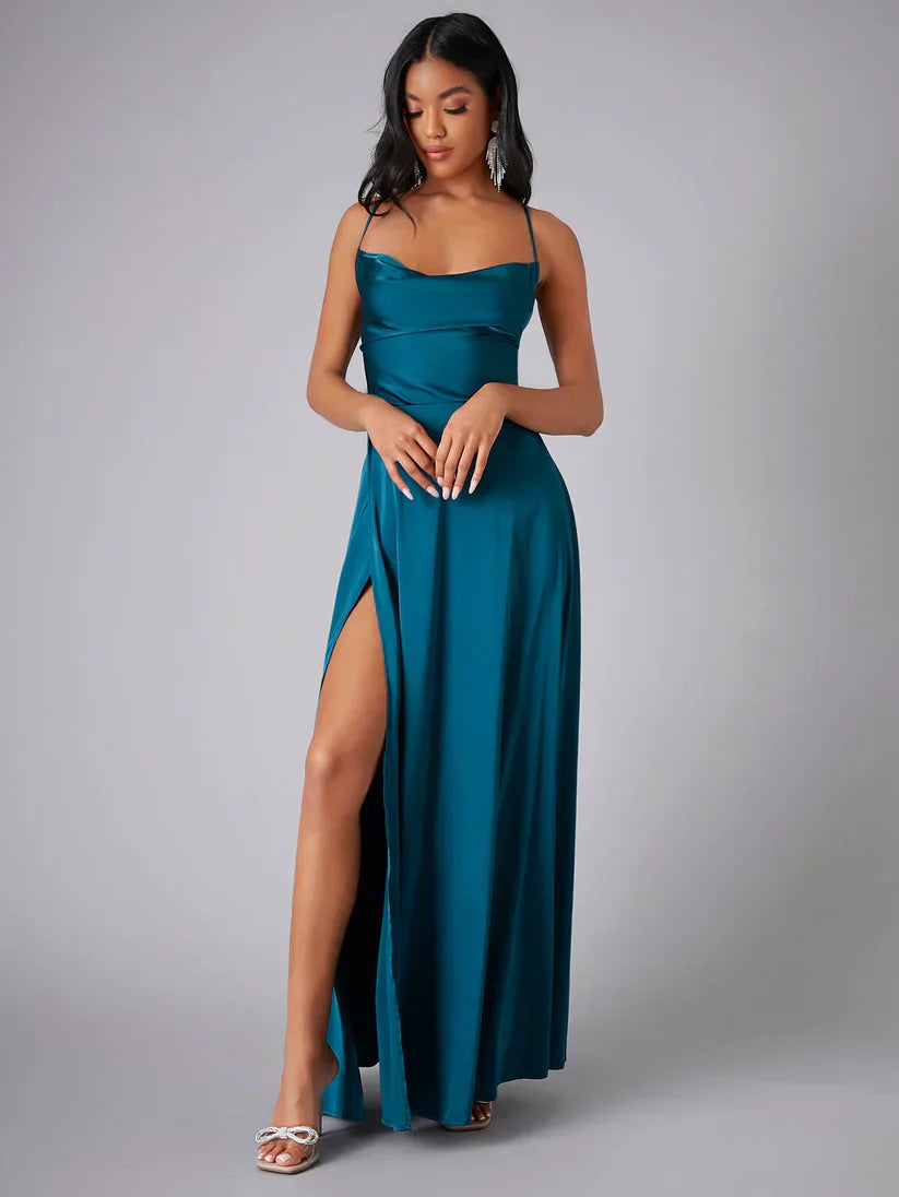 Emilie – Ärmelloses Sommer-Maxikleid mit Beinschlitz Blau