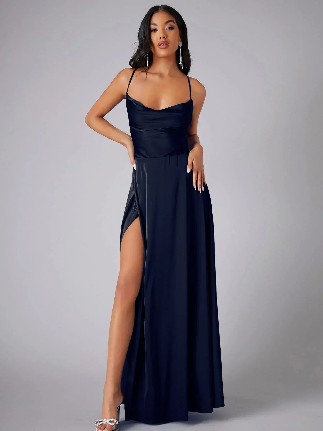 Emilie – Ärmelloses Sommer-Maxikleid mit Beinschlitz Dunkelblau