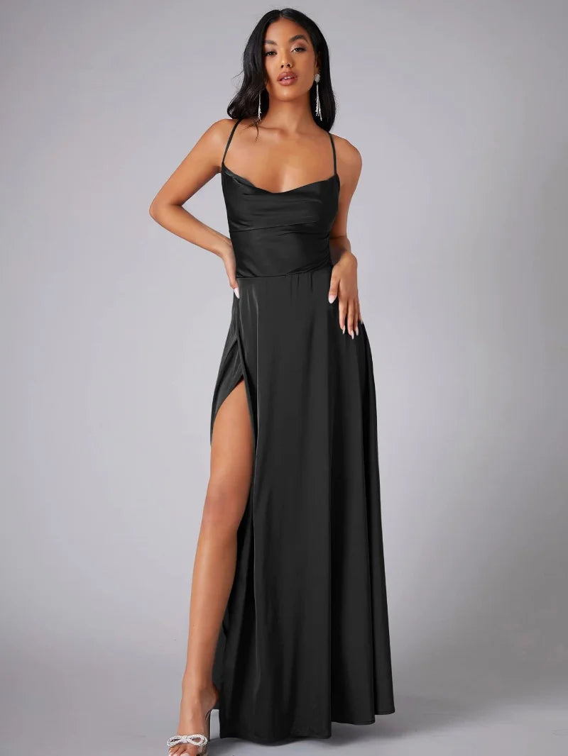 Emilie – Ärmelloses Sommer-Maxikleid mit Beinschlitz Schwarz