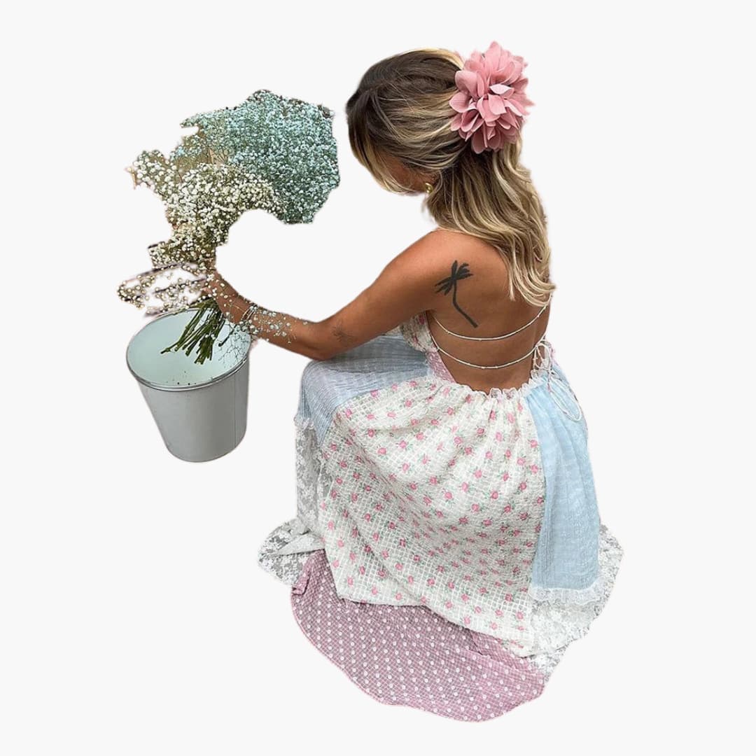 Erlinda – Patchwork Maxikleid für den Sommer Creme