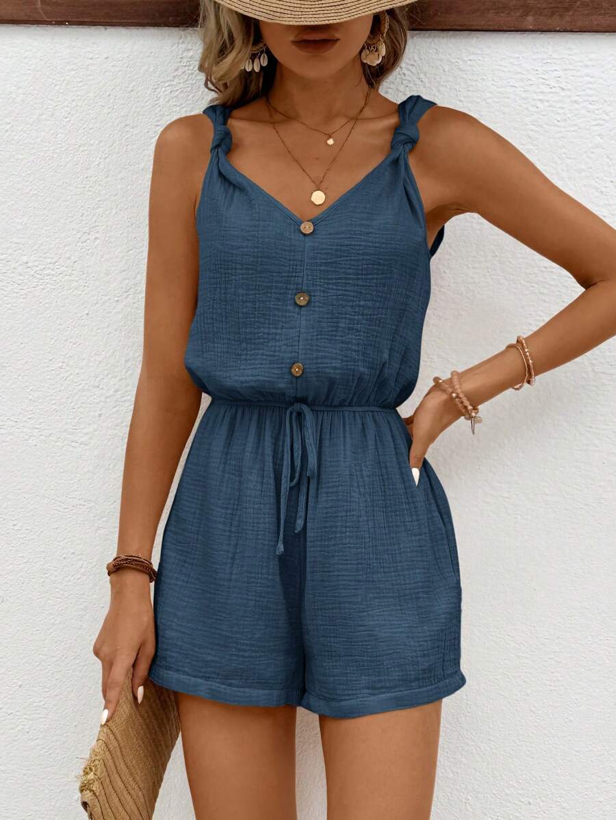 Eva – Sommer Jumpsuit Damen Knöpfe Leinen Elastisch 2