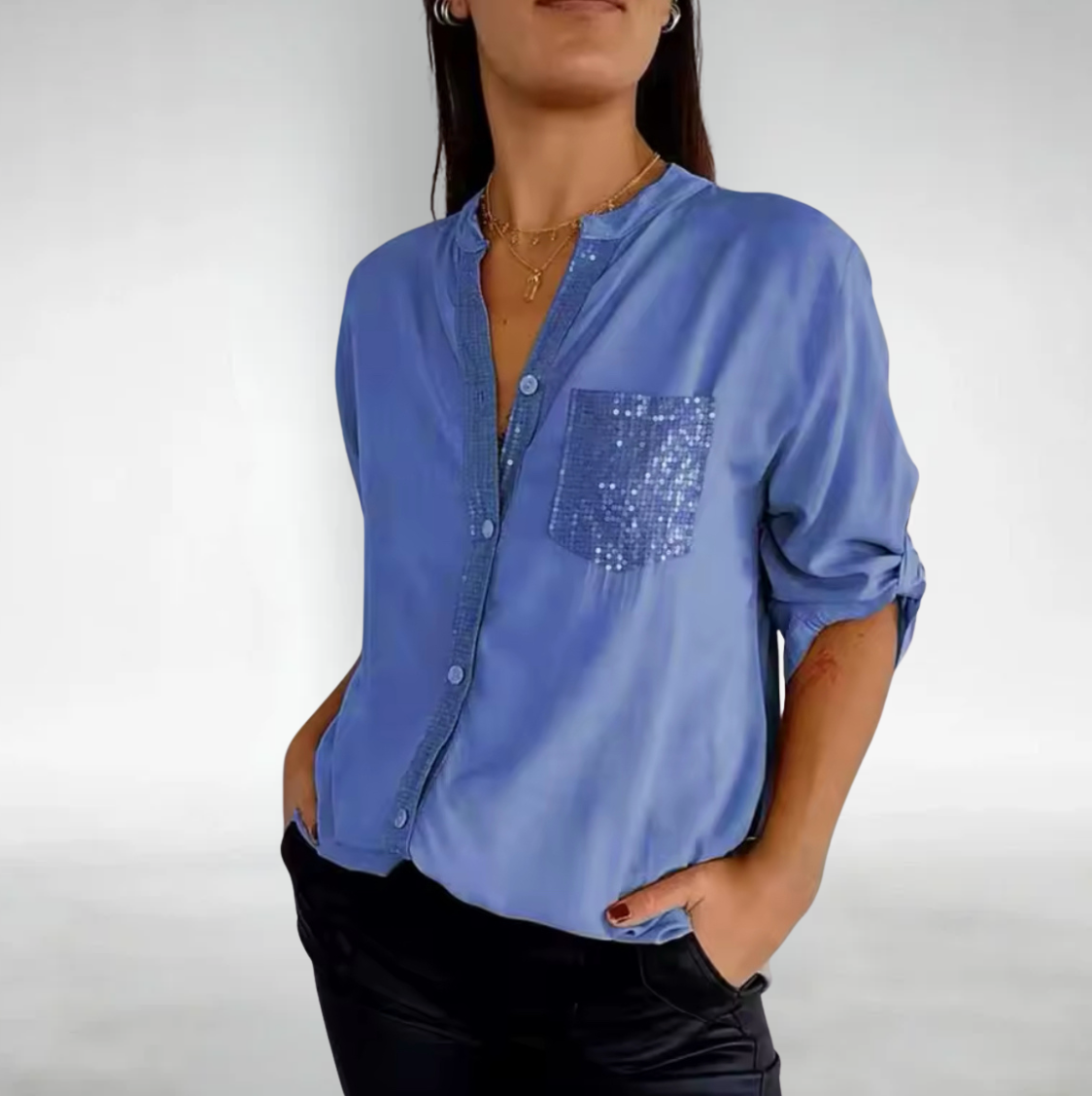 Evelina- Puck Patchwork Bluse Hellblau