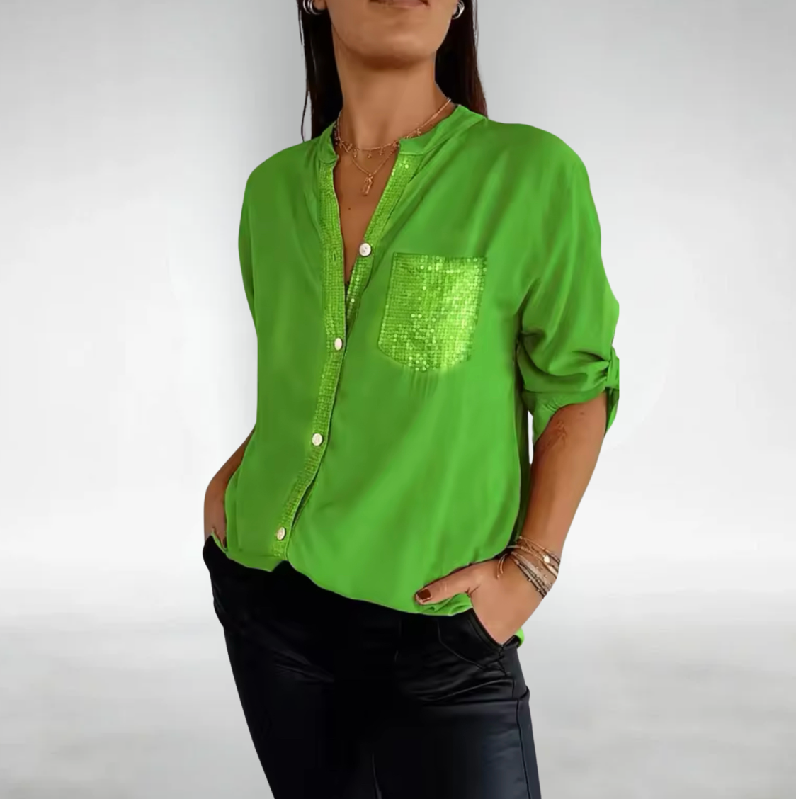 Evelina- Puck Patchwork Bluse Hellgrün