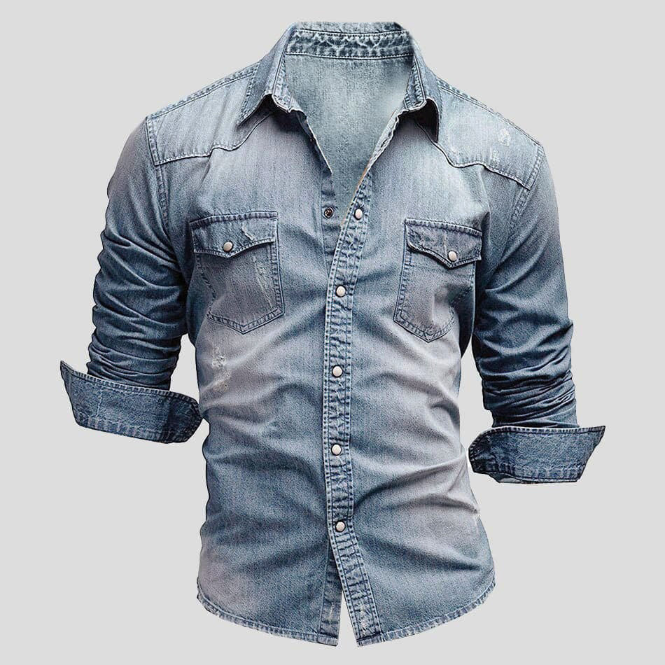 Faisu - Herren Denim-Hemd in Vintage-Optik Hellblau