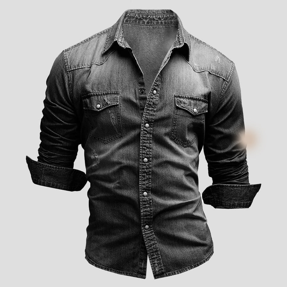 Faisu - Herren Denim-Hemd in Vintage-Optik Schwarz
