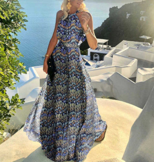 Farina – Elegantes Boho Maxikleid mit Falten Blau