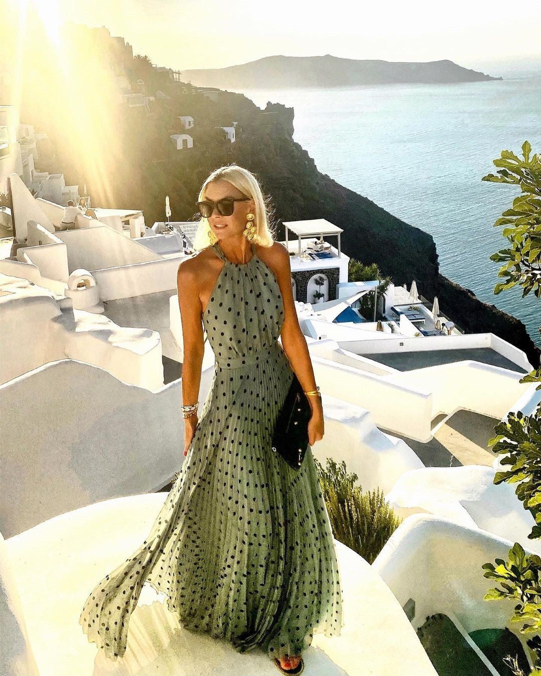 Farina – Elegantes Boho Maxikleid mit Falten Grün