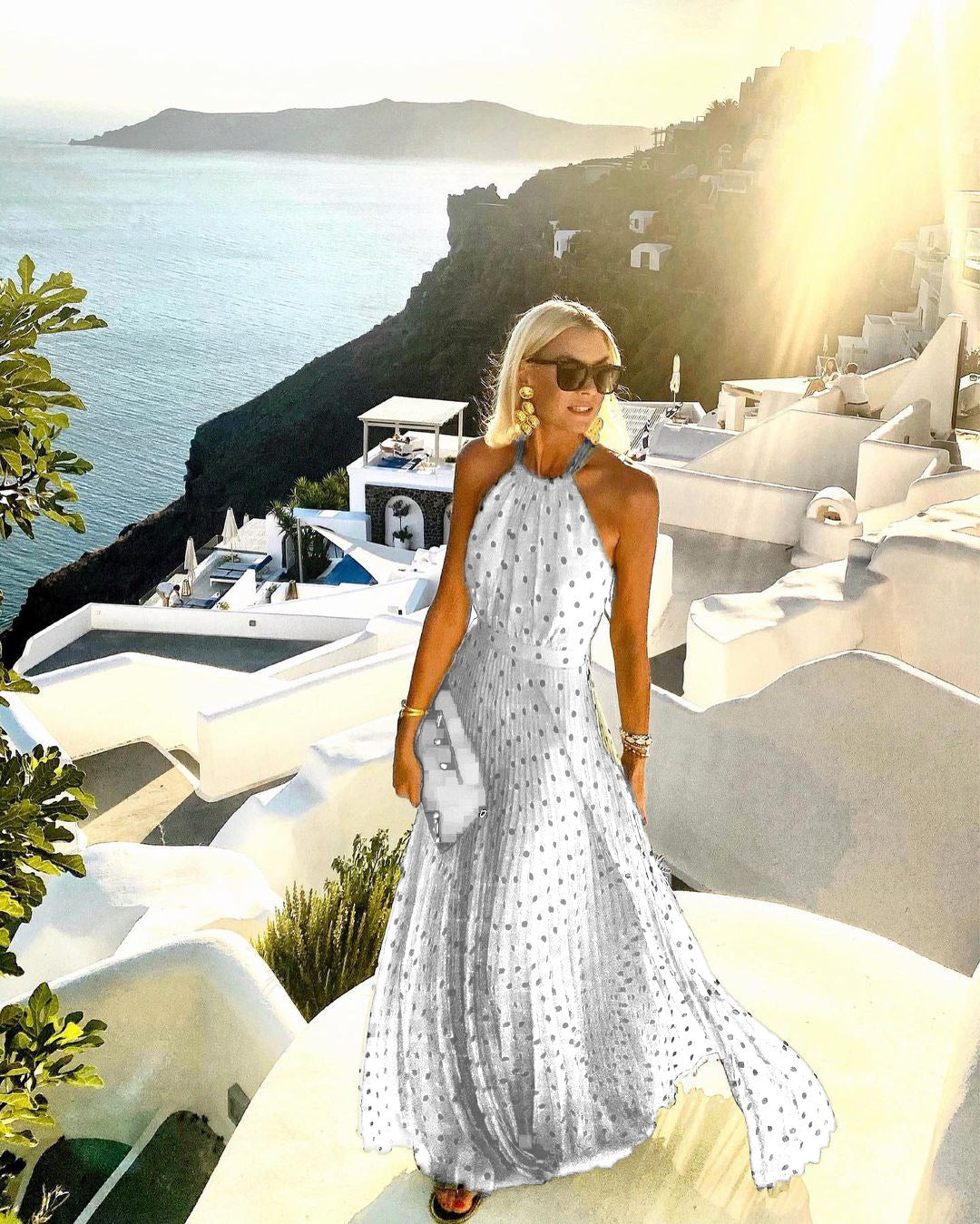 Farina – Elegantes Boho Maxikleid mit Falten Weiß