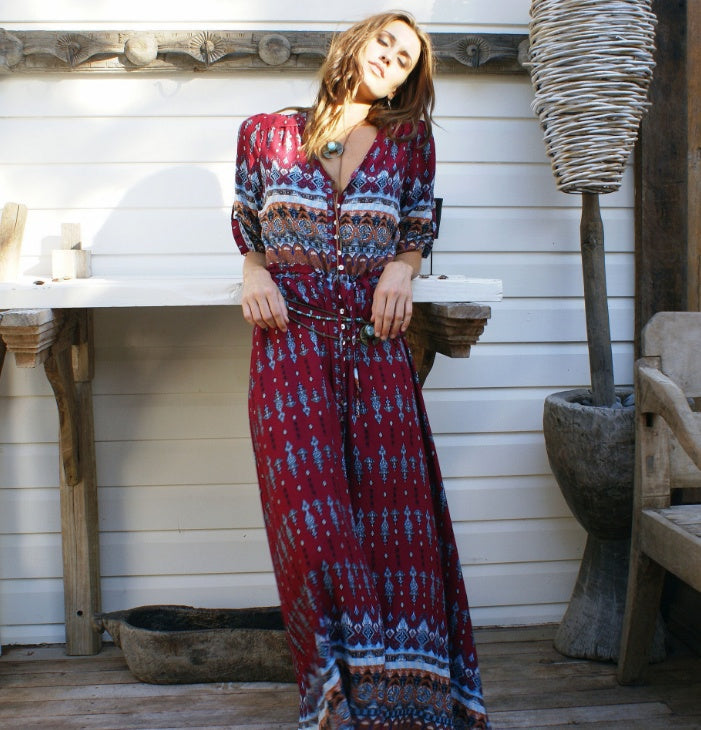 Fenja – Maxi-Kleid im Boho-Stil für Damen Rot